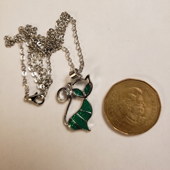 Women’s Fashion 925 Silver Green Cat Necklace - Picture 3 of 6